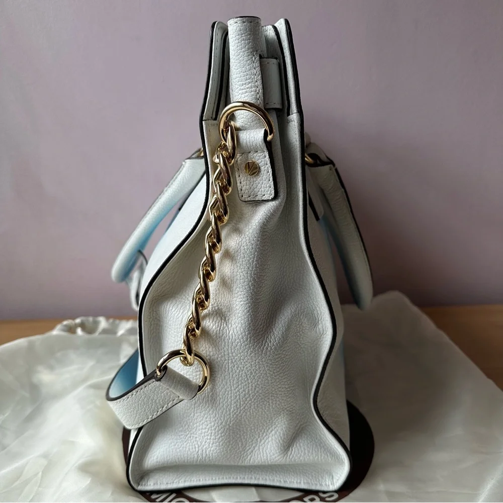 MICHAEL KORS Hamilton Spray Large Pebble Leather Tote Bag White/Blue